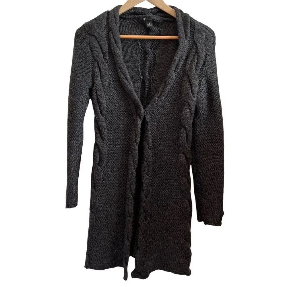 INC International Concepts Heather Gray Cable Knit Duster Sweater size M